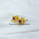 Amethyst Stud Earrings, Gemstone Studs, Tiny Stud Earrings, February Birthstone, Gold Plated Stud Earring